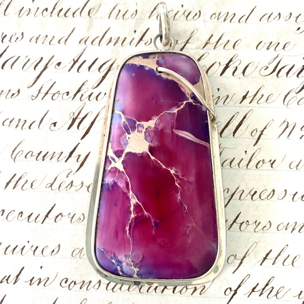 Gorgeous handmade 925 Silver and Pink/Purple Marbleized Stone Pendant